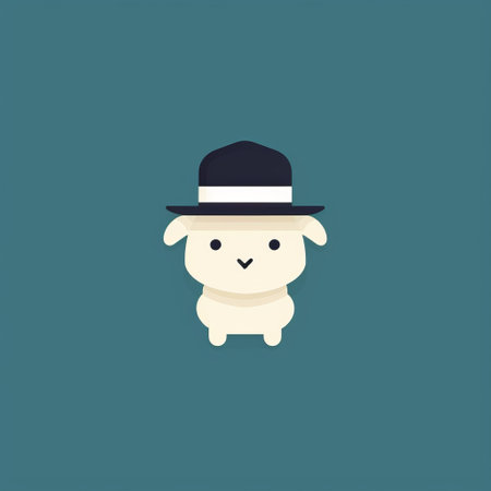 a sheep stands on a blue background, hatless. the simplistic character style, reminiscent of pop culture, combines dark white and navy colors. the illustration is charming, drawing inspiration from edogawa ranpo, joseph ducreux, and the swiss style. ai generatedの素材