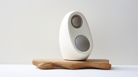 a single object, a speaker, is captured in this highly realistic and anti-gloss photograph. the flat white surface and white background create a minimalist aesthetic, while the organic and handheld style adds a touch of authenticity. this associated press photo embodies the principles of mingei, showcasing simplicity and functionality. ai generatedの素材