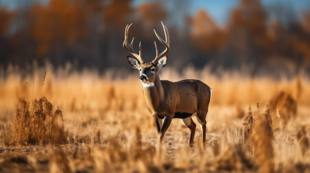 a deer with dark fur and no spots is captured in a side profile close-up as it runs through a tilled wisconsin field. the photo is beautifully color graded and showcases dramatic lighting, with extreme details and sharp focus. shot on a 70mm lens, the image exhibits a cinematic quality and depth of field. the overall result is a hyper-detailed and intricately captured moment ofの素材