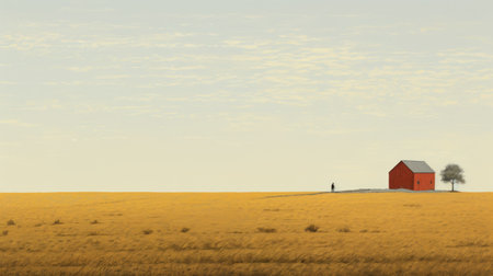 a minimalist landscape photo showcasing the blue sky at a specific point. the image captures the essence of cowboy imagery and prairiecore with its yellow and bronze tones. shot in stunning 8k resolution, this minimalist figuration perfectly encapsulates the beauty of australian landscapes. ai generatedの素材