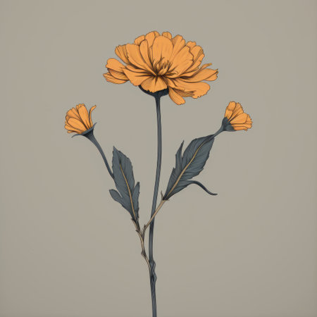 a painting depicting the process of creating a stylized flower design, with a nostalgic, light orange and gray color scheme. the artwork showcases minimal retouching and realistic painted still lifes, incorporating sketchy elements. inspired by dansaekhwa, the painting features hues of yellow and bronze. ai generatedの素材