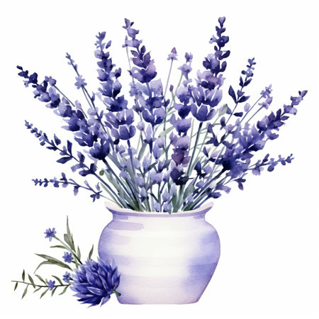 a lavender bouquet floral vector is available for free download in psd format. this artwork combines the styles of mixed painting and ceramics, featuring a blend of dark white and light indigo colors. the watercolor technique used in this piece creates a tender depiction of nature. inspired by franciszek starowieyski, the design showcases glazed earthenware with monochromatic shadows. ai generatedの素材