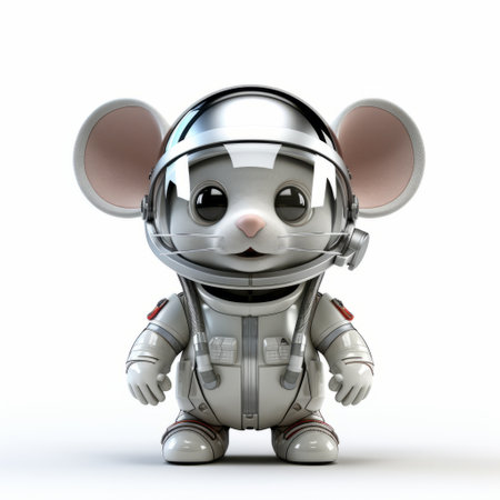 a 3d image of a rat in a space suit, resembling an adorable toy sculpture. the rat has shiny eyes and a strong facial expression. the design is influenced by bauhaus functional style and kawaii aesthetics. the image showcases innovative techniques and captures the essence of toonami. ai generatedの素材