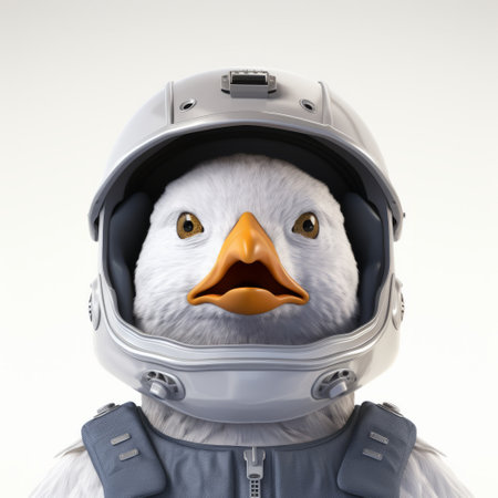 an eagle, donning a spacesuit, floats gracefully in the vastness of space. rendered in cinema4d, this whimsical image captures the realistic facial expression of the majestic bird. the white and gray tones add a touch of elegance to the scene, while the attention to detail brings everyday life to this extraordinary setting. explore the world of duckcore with this unique depiction of a space-traveling eagle.の素材