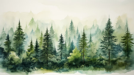 eilon wilderness watercolor painting: a mesmerizing background artwork capturing the essence of nature with misty and whimsical elements. this realistic landscape painting showcases nature-based patterns, reminiscent of the styles of stephen shortridge, slovenian paintings, and bob ross. ai generatedの素材
