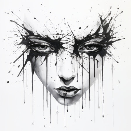 an ash wednesday themed image featuring a minimalist ink drawing style by tsutomu nihei. the artwork showcases a vanishing point on white paper, with dynamic one line art and watercolor splashes incorporated as complementary elements. this high-quality, 4k image captures intricate details in a visually striking composition. ai generatedの素材