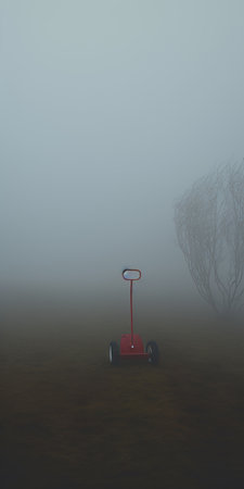 grasses stand at the center of the image, showcasing a surreal robotics-inspired composition. the misty gothic atmosphere adds a touch of mystery to the neo-geo minimalism aesthetic. this sketchfab creation combines elements of transportcore with nostalgic rural life depictions, resulting in a unique blend of minimalist objects. ai generatedの素材