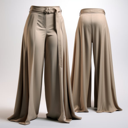 a pair of tan pants featuring belts on the back and waist. these daz3d-style pants have flowing silhouettes and a matte finish. the shiny, rounded belts add a touch of elegance to the classical proportions. perfect for a stylish and sophisticated look. ai generatedの素材