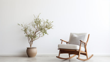 three-room concept featuring a simple white chair and a potted plant in a 3d render. the photo showcases the use of traditional japanese artistic techniques with subtle, earthy tones, natural light, wood, and olive cotton. inspired by the works of nora heysen, this high-quality photo captures a harmonious blend of simplicity and elegance. ai generatedの素材