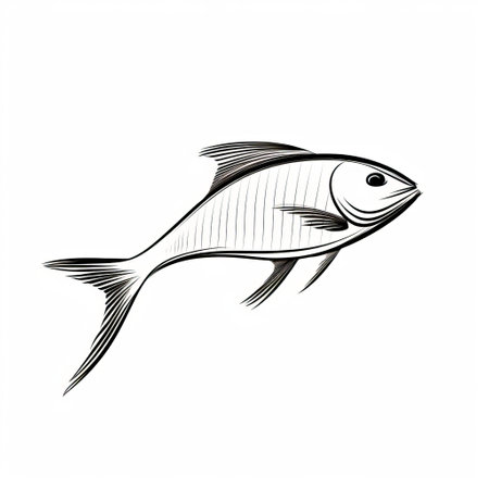 a minimalist one-line drawing of a realistic fish, featuring clean and simple black lines on a white background. this figure outline style artwork showcases the beauty of simplicity and minimalism in art. ai generatedの素材