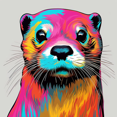 a vibrant otter artwork created by lilpatel, a talented graphic artist. this piece showcases a neon color palette, bold and colorful strokes, and a large-scale, high-resolution composition. the otter is depicted with naturalistic proportions, yet simplified and stylized in a captivating manner. the artwork features saturated color fields and exhibits the artist's skill in speedpainting. ai generatedの素材