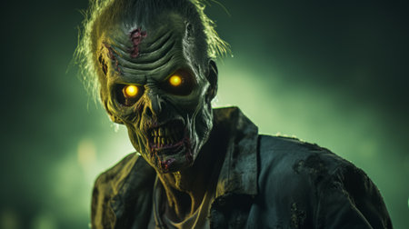 the zombie in the dark is a meticulously detailed illustration resembling a comic book style. captured with the tokina at-x 11-16mm f/2.8 pro dx ii lens, the image showcases a close-up intensity. the dark yellow and dark gray tones add to the eerie atmosphere. created by the talented artist mark keathley, this artwork exhibits the use of the zeiss milvus 25mm f/1.4 ze lens. aiの素材