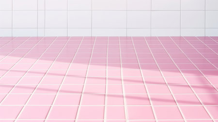 an empty bathroom with pink tiles and plants, featuring a realistic portrayal of light and shadow. the minimalist color field and macro perspectives create a contemporary candy-coated atmosphere. the layered mesh, porcelain, and grid elements add depth and texture to the overall composition. ai generatedの素材