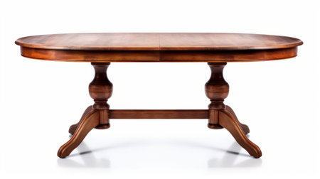 a wooden rectangular dining table is showcased in this photo, featuring a reinforced classicism style with rounded shapes. the image captures a motion blur panorama, taken by dariusz zawadzki. the table embodies elements of barroco and biedermeier, showcasing symmetrical balance in its design. ai generatedの素材