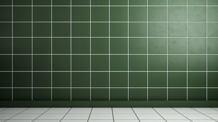 a 3d modeling of a green wall background in the style of minimalist ceramics. the design features a combination of dark green and white, creating a visually striking contrast. the abandoned spaces and minimalist grids add a unique touch to the overall composition. this kitchen still life is captured from a frontal perspective, reminiscent of the 1970s to the present era. ai generatedの素材