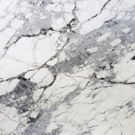 close-up of a marble floor background texture, resembling bold, large-scale canvases. the light white and dark silver tones evoke the american barbizon school's contemporary faux naf style. the fragmented bodies and organic, naturalistic compositions transport us to the artistic era of 1000-1400 ce. ai generatedの素材