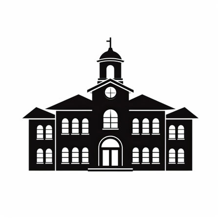 a vector illustration of a building concept, featuring classic academia style, stencil art, and the influence of the northwest school. the artwork is done in a light black color, showcasing high quality and attention to detail. it incorporates americana iconography and exhibits a graphic and symmetrical design. ai generatedの素材