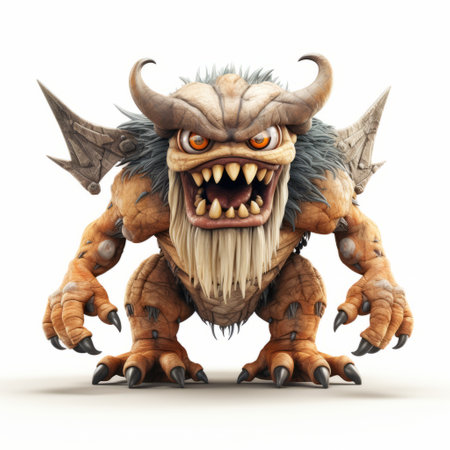 3d illustration of a grotesque satire monster from equestria flora, created in the bold traditional style of light orange and dark beige. the artwork, by raphael lacoste and ben wooten, features spiky mounds and is set against a white background. ai generatedの素材