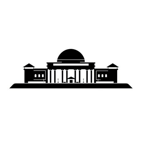 an illustration of a political minimalist-style building with a dome and two wings. the silhouette figures and american iconography add depth to this iconic work of design. the symmetrical design is enhanced by the animated gifs, creating a captivating visual experience. the dark, white, and black color scheme adds a touch of sophistication to this striking illustration. ai generatedの素材
