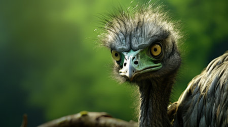 an ostrich in the wild, captured in a photo-realistic style using cinema4d rendering techniques. the image showcases the intense emotion on the ostrich's face as it gazes at something in the distance. this unique portrayal, with caricature faces and a touch of chinapunk influence, creates a captivating and vibrant composition. explore this flickr photo to witness the mesmerizing green surroundings that enhance the overall atmosphere.の素材