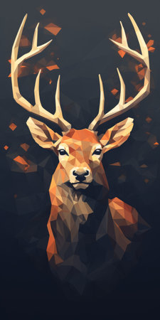 a stunning low poly deer portrait captured in a dark composition, showcasing a unique blend of dark white and dark orange tones. this high-resolution 32k uhd image, with its cross processing effect, beautifully merges the worlds of animals and people. discover this captivating artwork on flickr. ai generatedの素材
