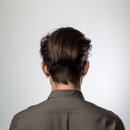 business professional man with head and sideburns captured in a dark room with a camera. the photo showcases a deconstructed minimalism style, with androgynous features and spiky mounds. the blink-and-you-miss-it detail adds intrigue to the image, while the subject appears slumped and draped. the white background enhances the open form of the composition. ai generatedの素材