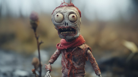zombie game: the best zombie characters ever created by raekwon and mr. peek. rendered in cinema4d, these adorable toy sculptures capture the essence of horror. inspired by arthur rackham's illustrations, the photo showcases shallow depth of field, red threads, and rustic naturalism. shot with a nikon d850. ai generatedの素材