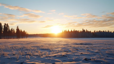 a photo of a sunny winter sky and snowy landscape, captured in the style of 32k uhd, showcases the mesmerizing blend of aurorapunk, dark white, and light orange hues. this warmcore image beautifully encapsulates the essence of nature, offering a stunning visual experience. ai generatedの素材