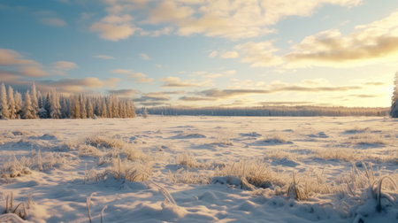 a snow-covered field in the spring, resembling cinematic sets, captured in stunning 32k uhd resolution. the photo showcases a beautiful blend of light cyan and amber hues, created using maya software. this breathtaking image captures the essence of norwegian nature, reminiscent of a national geographic photo. the use of unreal engine adds a touch of realism to this mesmerizing scene. ai generatedの素材