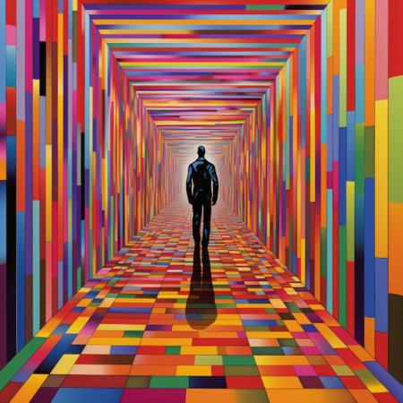 a vibrant and surreal artwork inspired by carlos cruz-diez's style. this image showcases a striped fabric with colorful stripes arranged in rectangular fields, creating a mesmerizing mosaic-like pattern. surrealism, vibrant, carlos cruz-diez, striped fabric, colorful stripes, rectangular fields, mosaic. ai generatedの素材