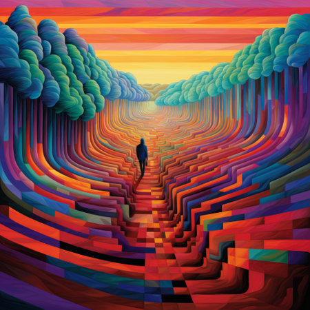 a vibrant and surreal artwork inspired by carlos cruz-diez's style. this image showcases a striped fabric with colorful stripes arranged in rectangular fields, creating a mesmerizing mosaic-like pattern. surrealism, vibrant colors, carlos cruz-diez, striped fabric, rectangular fields, mosaic pattern. ai generatedの素材