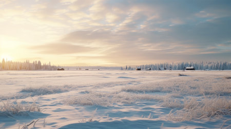 winter forest at sunset, capturing the nostalgic rural life with detailed marine views. this high-quality national geographic photo showcases serene pastoral scenes, enveloped in a soft atmospheric perspective. immerse yourself in the beauty of this uhd image, transporting you to a tranquil winter wonderland. ai generatedの素材