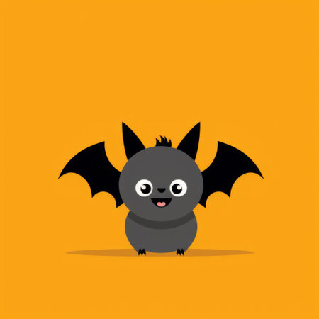 funny animal with bat on yellow background, in minimalist style of dark orange and dark gray. kawaii, bright colors, bold shapes, full body. dark and spooky themes, crisp graphic design. ai generatedの素材