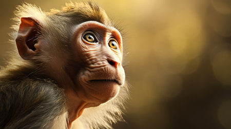 monkey looking towards the camera in a playful caricature style, featuring vray tracing and photo-realistic techniques. the backlit photography adds depth to the image, while the precisionism influence enhances the monkey's details. captured in ultra hd, this picture showcases the monkey's realistic rendering. ai generatedの素材