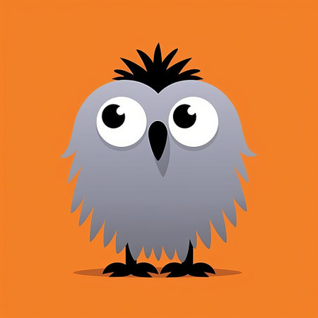 an owl portrait in the style of illustration is showcased on an orange background. the dark gray and light gray tones add depth to the playful character design. this artwork, created by minimalist illustrator jim lively, features spiky mounds and draws inspiration from the works of stan berenstain. avocadopunk influences can also be seen in this unique piece. ai generatedの素材