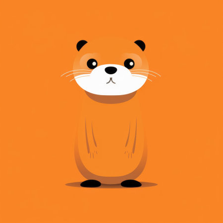 a cute otter with big brown eyes, captured in a style of conceptual minimalism. this dark orange illustration by liam gillick combines historical illustration elements with clean and simple designs. the bold color field adds a striking visual impact to the overall composition. ai generatedの素材