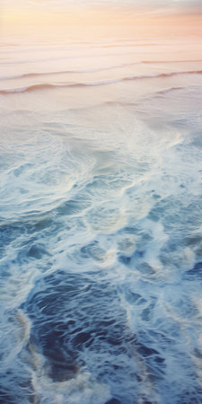 a photo of the sea with surrounding waves, captured in an experimental style of atmospheric color washes. the image showcases realistic hyper-detail, with a combination of light beige and indigo hues. the colorful washes add a vibrant touch, while the tilt shift effect and intense close-ups create a captivating visual experience. ai generatedの素材