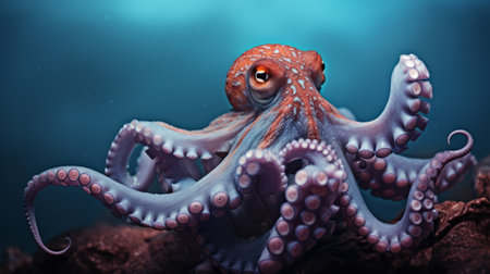 an octopus apk android download free image showcasing a realistic animal portrait rendered in cinema4d. the artwork features a stormy seascape with a combination of light maroon and blue tones. the image is cross-processed, giving it a unique and captivating look. with a resolution of 32k uhd, this artwork is a stunning representation of the ferrania p30. ai generatedの素材