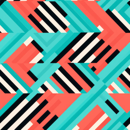 a photo of a striped abstract pattern featuring bright colors in an eye-catching design. this bold geometric minimalism style showcases light red and dark aquamarine hues, with sharp angles and flat color blocks. the vibrant color scheme and crossed colors create a captivating repetition and pattern. ai generatedの素材