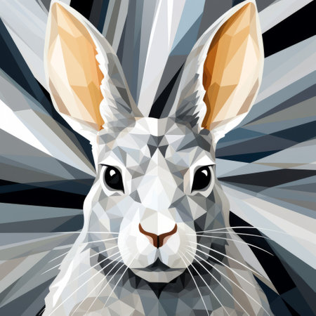 a white rabbit with eyes and ears in low polystylic, geometric abstract art style. backlit against a dark gray and silver background, this bold and colorful portrait showcases intertwining materials and precisionist lines. the vibrant fauna adds a burst of color to this captivating composition. ai generatedの素材