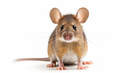 a rat on a white background, with light brown and magenta tones, showcasing shiny eyes and meticulous detail. back button focus enhances the clarity of the image, capturing the rat's features with precision. ai generatedの素材