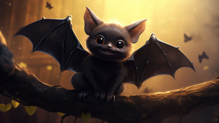 black and white cute bat wallpaper featuring a shadow, inspired by the artistic styles of steve henderson and alex gross. this high-resolution 32k uhd wallpaper showcases a manticore, created in the dark amber tones reminiscent of caras ionut's hyper-realistic animal illustrations. ai generatedの素材