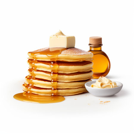 a high-definition photograph clipart vector image featuring a hyper-realistic small cut-out piece next to a large pancake. the image showcases intricate details and is captured with a 35mm lens, providing an ultra hd resolution of 8k. the plain white background enhances the focus on the subject. ai generatedの素材