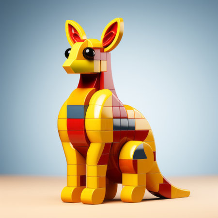 the lego kangaroo showcases a vibrant display of colors, featuring a diverse range of hues. this artistic creation embodies the essence of vray tracing, symmetrical compositions, and digital illustration. the use of bright color blocks, particularly in light red and yellow, adds a captivating touch to the overall illustration. the image also exhibits the unique aesthetic of cross-processing processing techniques. ai generatedの素材