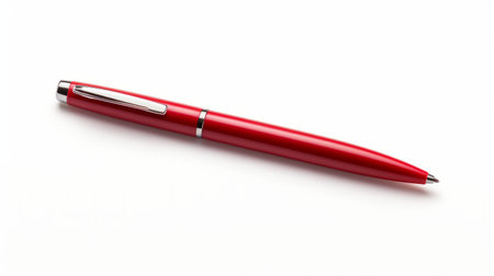 a pen with a red ink bottle sitting on a sleek metallic surface. the pen features a hard-edge color field design and is illuminated by a rim light, adding a touch of precisionist style. the high-resolution image measures 3840x2160, capturing the tactile richness and eye-catching detail of the pen and ink bottle. ai generatedの素材