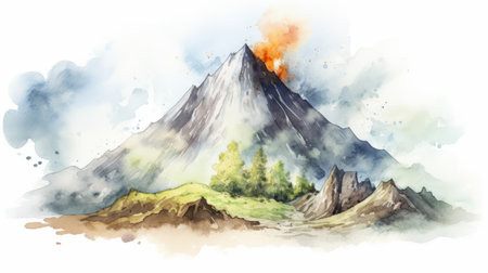 a watercolor painting of a mountain, showcasing the style of psychological phenomena illustrations. this high-resolution artwork, rendered in 8k, captures the explosive wildlife and intricate details of the natural landscape. created using cryengine, this illustration beautifully merges the elements of nature and artistry. ai generatedの素材
