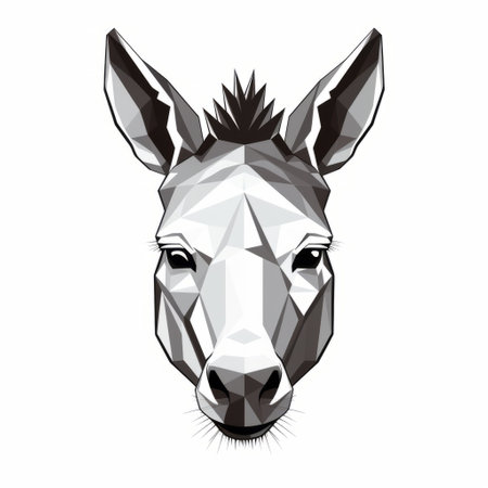 a black and white image featuring a geometric animal design, reminiscent of political illustrations. the elegant and emotive faces of the animals are highlighted in crystalcore and fawncore styles, with light gray and light bronze hues. the artwork showcases sharp and clever humor, conveyed through strong facial expressions. ai generatedの素材