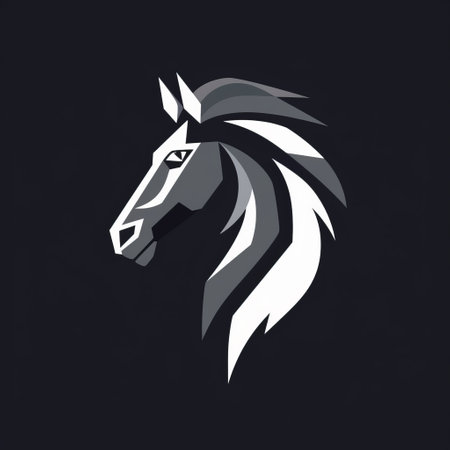 the horse logo showcases a striking grey and white color palette, presented in a captivating black and white style. with its detailed character design and luminous shadowing, this logo exudes a bold and colorful graphic design. the strong facial expression adds depth to the 2d game art, while the matte photo finish enhances its overall composition. ai generatedの素材