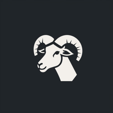 a monochromatic minimalist sheep head logo for a business, featuring a dark white color scheme. the logo showcases a carved animal figure with angular constructions, giving it a low resolution and flat appearance. the design incorporates limited shading and a strong facial expression, creating a visually striking and impactful logo. ai generatedの素材
