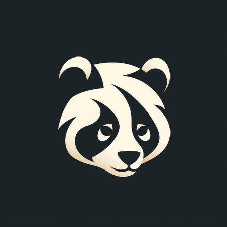a panda bear logo with a heart symbol on a black background. the logo is designed in a mid-century illustration style, featuring detailed facial features and a strong facial expression. the design incorporates jagged edges and draws inspiration from chinese iconography. the color palette is naturalistic, consisting of dark white and light beige tones. ai generatedの素材
